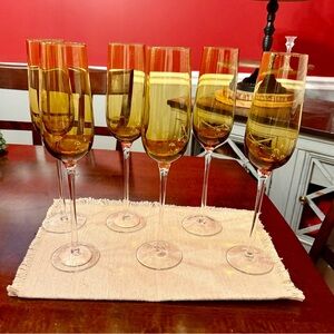 Set of 6 Vintage Pier 1 Gold Amber Champagne Flutes
